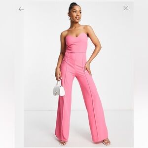 Elegant Strapless Pink Wide Leg Jumpsuit